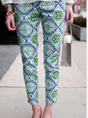 Joe Fresh Aqua and Green Geometric Cropped Pants